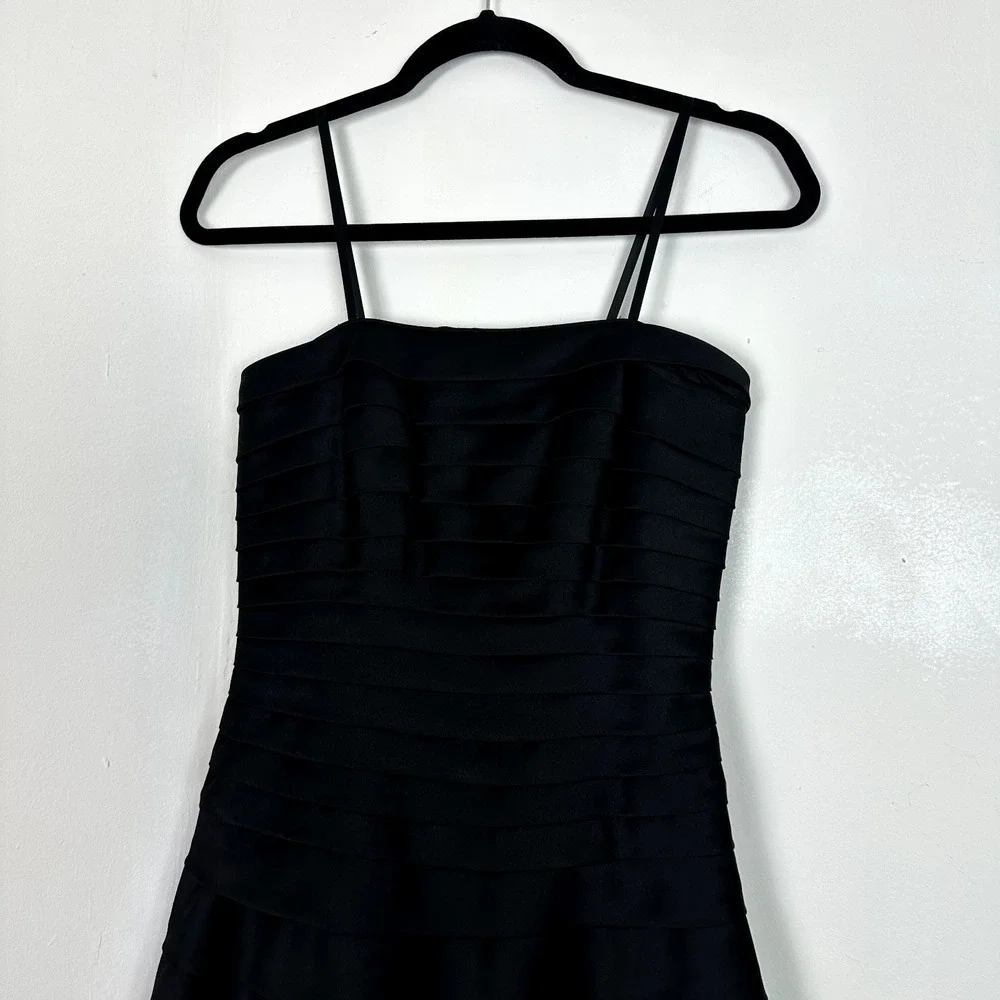 Cache Womens Black Spaghetti Strap Mini A-Line Dress Tiered Cocktail Prom Size 4